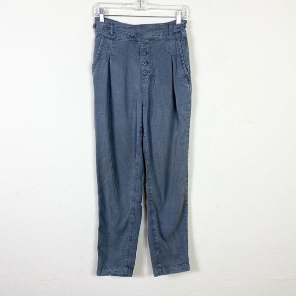 American Eagle Slate Grey High Rise Button Waist Lyocell Paperbag Pants Size 2 - Picture 1 of 6